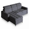 ECKSOFA KAME Grau Plüsch-Stoff mit Schlaffunktion - Grau, Holz (227/168cm) - MASSENO