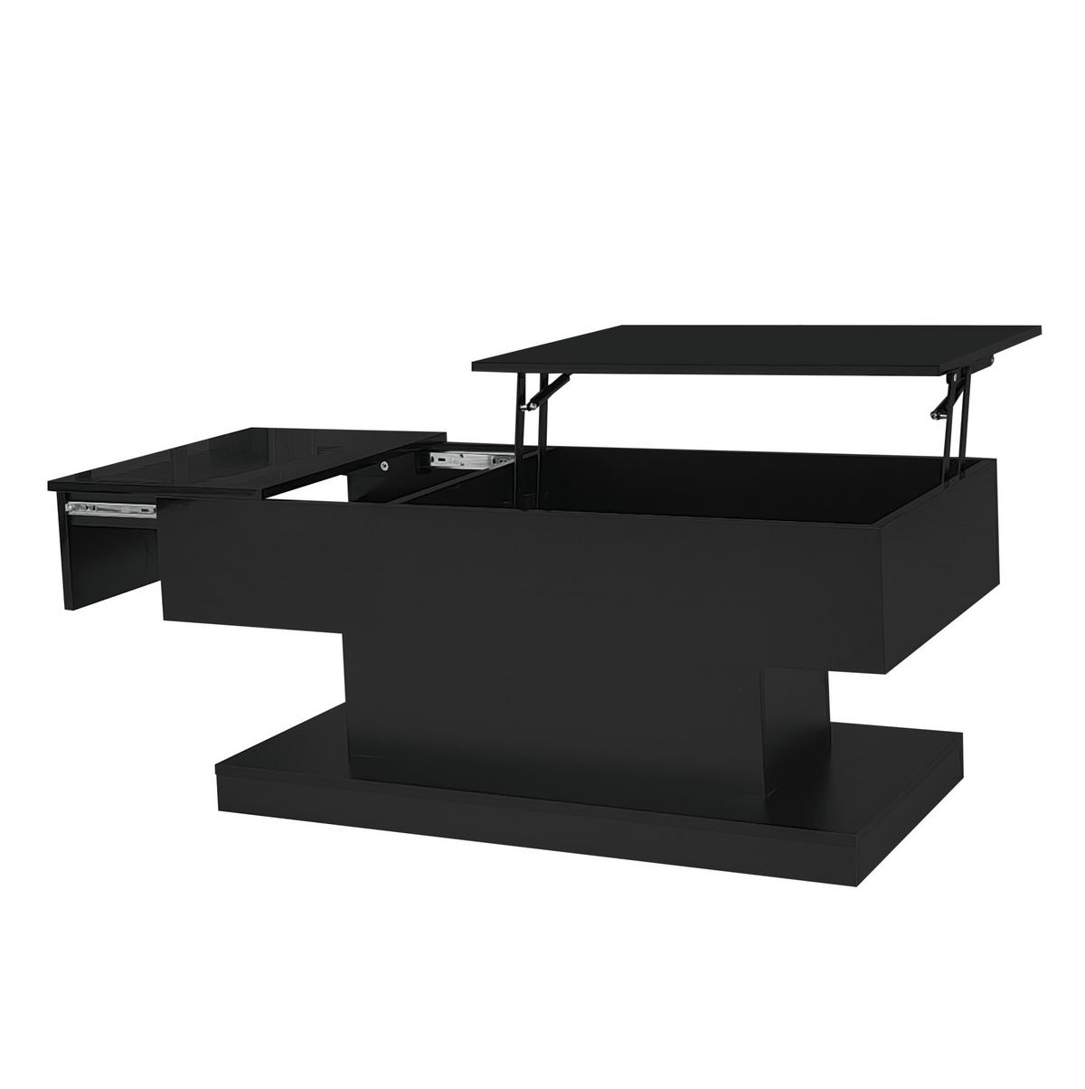 COUCHTISCH aus Spanplatte 100x50x45 cm Schwarz mit Hochglanz, LED-Beleuchtung, hydraulischem Lift und Stauraum - Schwarz, Holzwerkstoff (100/50/45cm) - Modfu