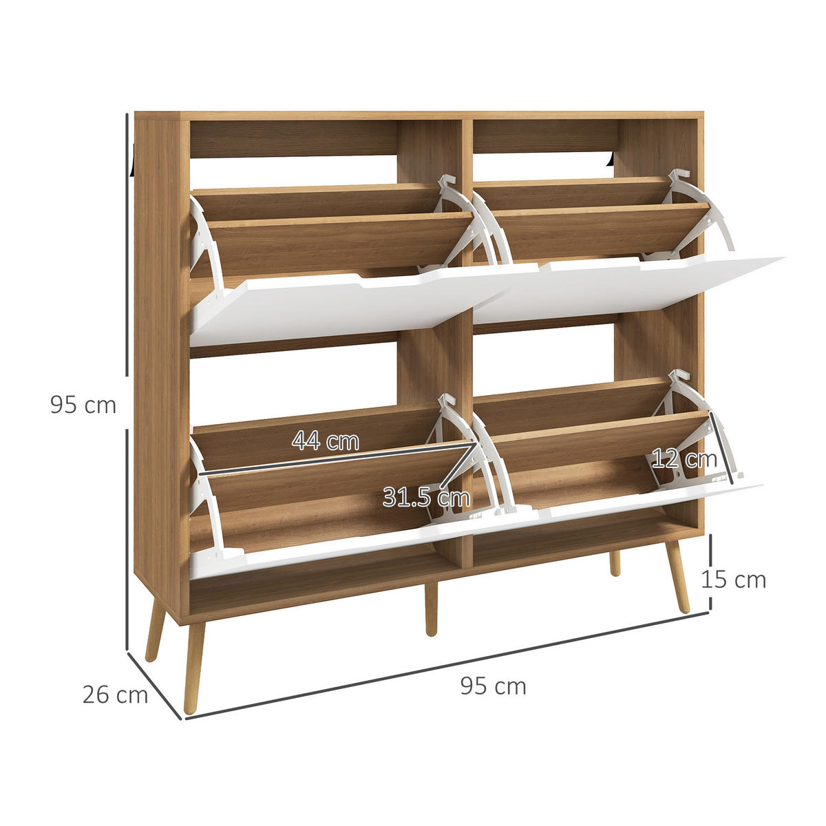 SCHUHREGAL,4 Schubladen Spanplatte-Kiefernholz 95x26x95cm - Beige, Holzwerkstoff (95/95/26cm) - Vallsero