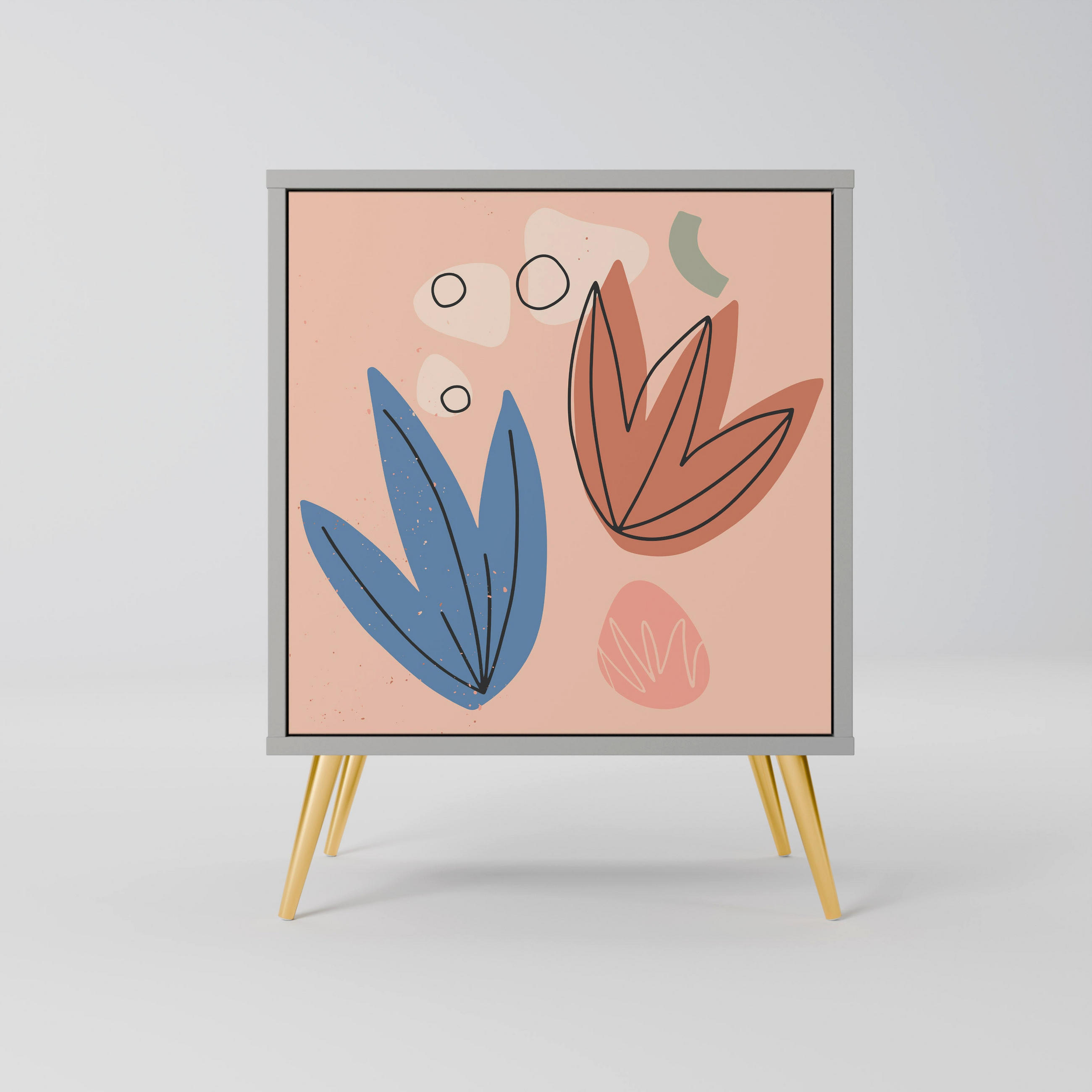 SIDEBOARD PASTEL DESTINY, Grau, 57,5x42x75,5 cm, Goldfarbene Metallfüße - Goldfarben/Multicolor, Holzwerkstoff/Metall (57.5/75.5/42cm) - SpaceRebels