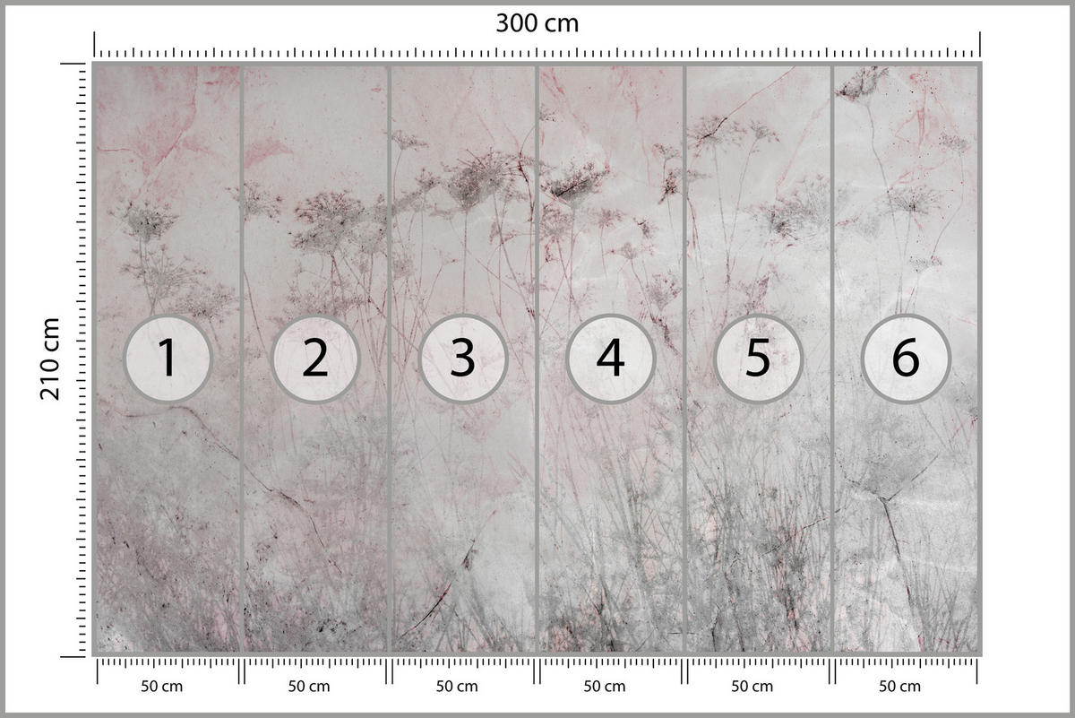 FOTOTAPETE für Schlafzimmer Blumen Wiese Gras Zarte Landschaft 300x210 - Violett/Rosa, Papier (300/210cm) - Muralo
