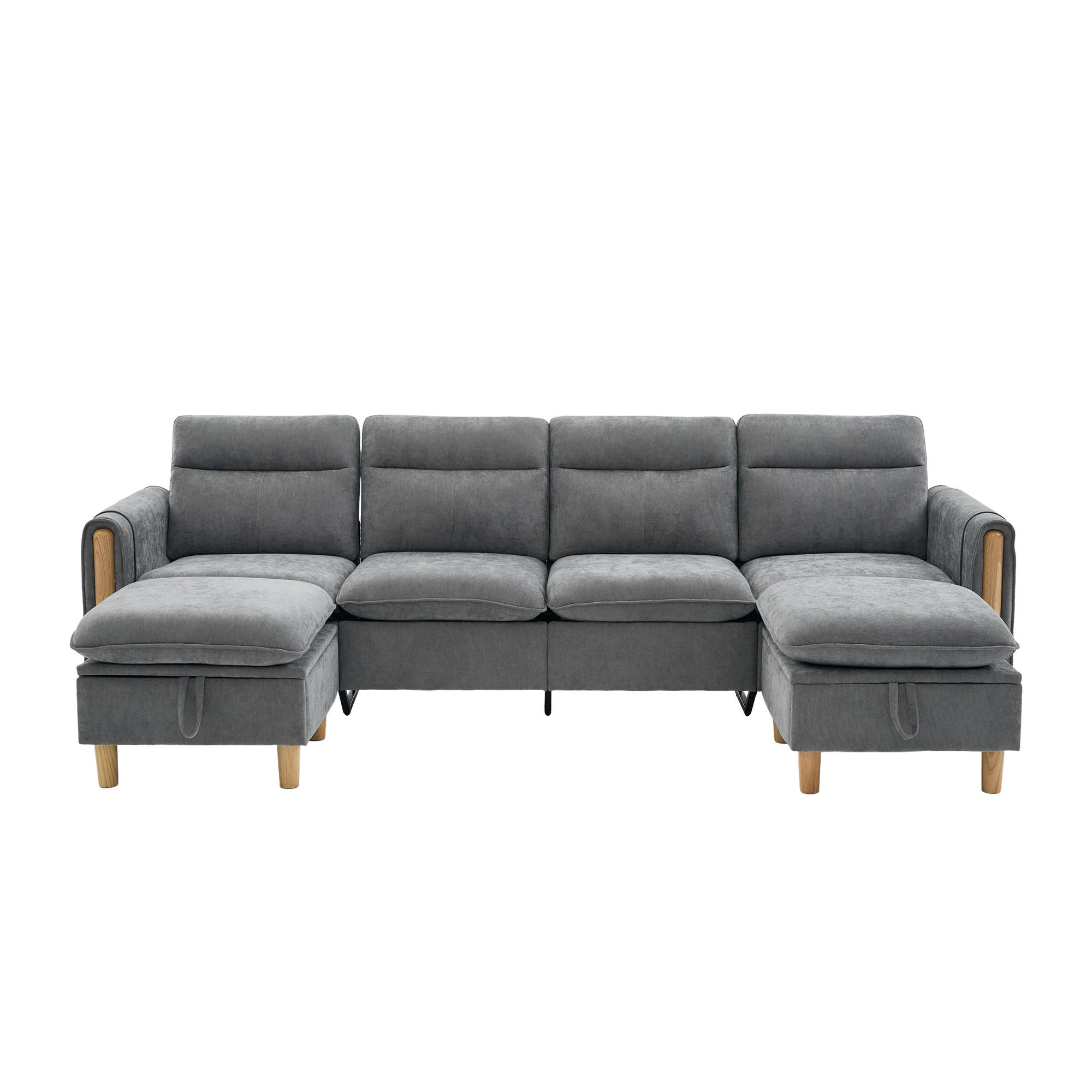 WOHNLANDSCHAFT DE-33935 modular mit Stauraumhockern Grau - Hellgrau, Holz (77/86/261cm) - ComfortXL