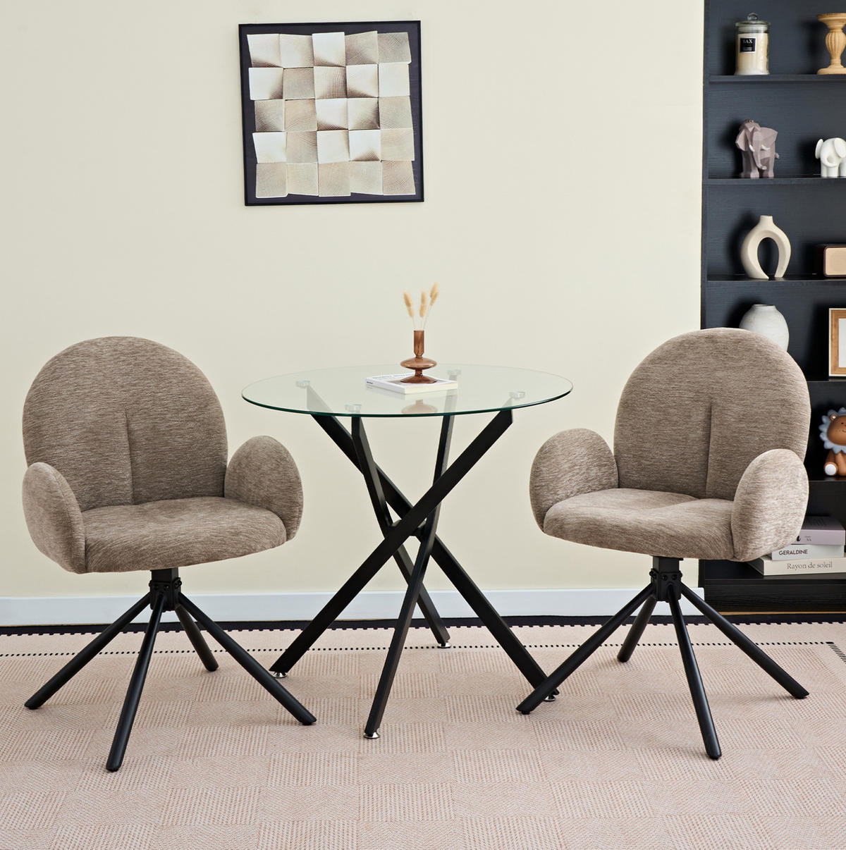 2ER-SET Drehbare Esszimmerstühle mit Armlehnen Taupe - Schwarz, Metall (36/86.5/53.5cm) - Meubliv