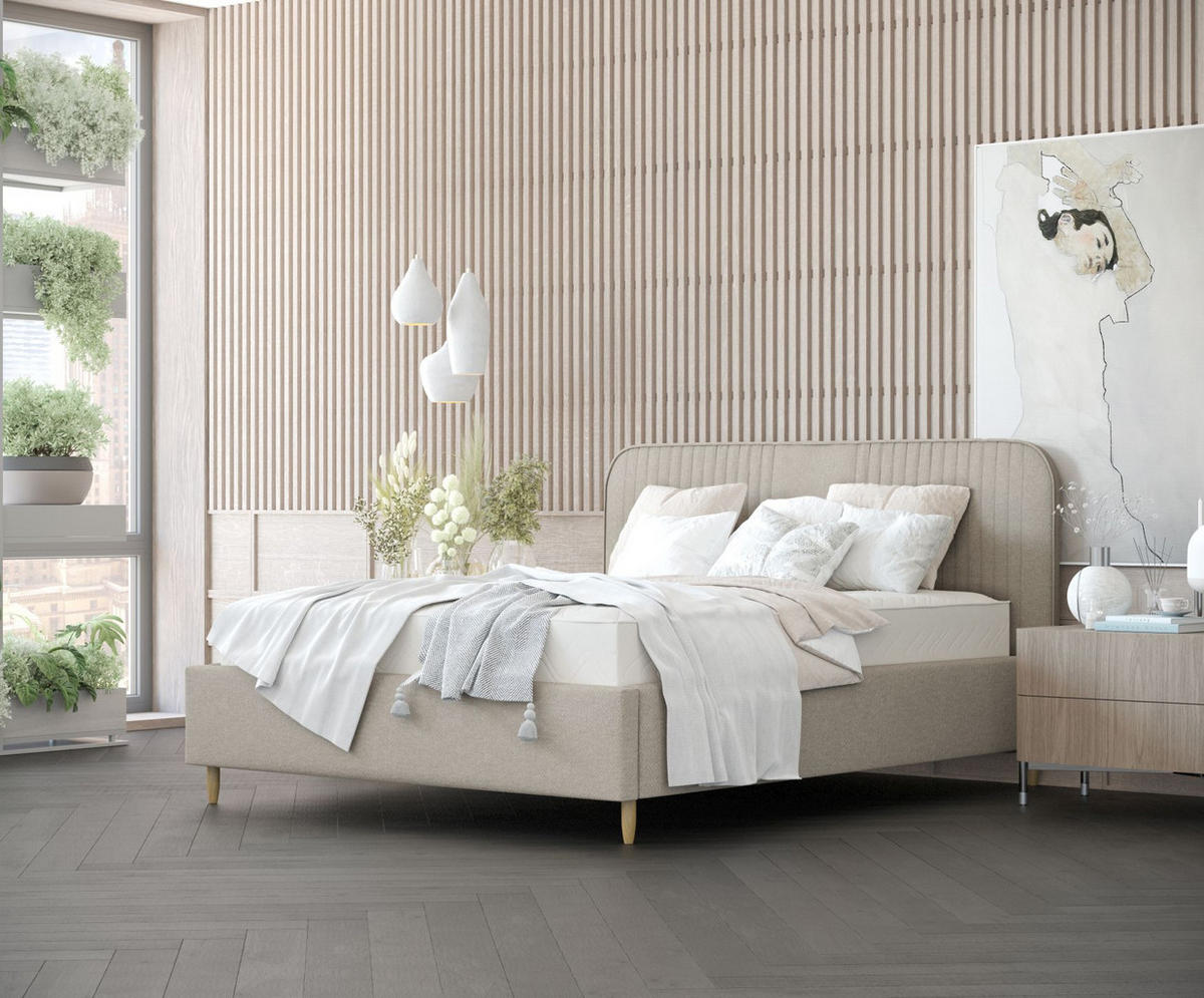 POLSTERBETT Livy Beige Grau 140/200 cm im Chenille-Stoff - Beige/Naturfarben, Holz/Holzwerkstoff (140/200cm) - Maison de Reve