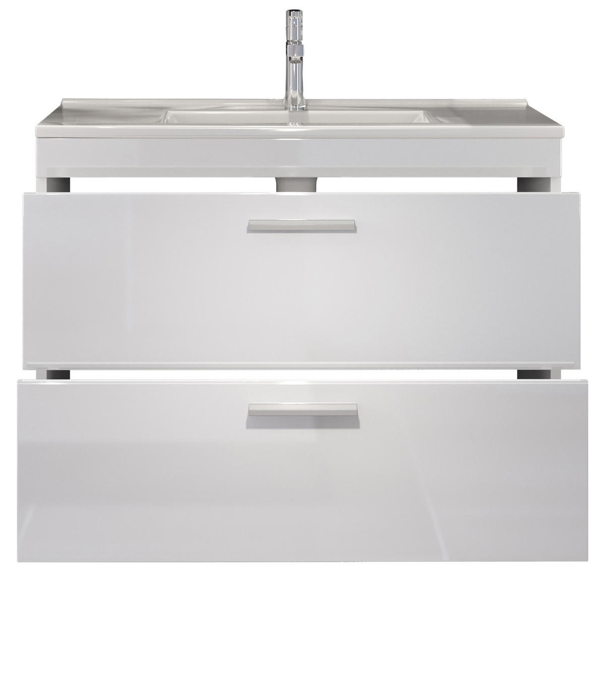 WASCHBECKENUNTERSCHRANK mit Waschbecken weiß Hochglanz, Waschtisch hängend 81 x 59 cm - Weiß Hochglanz/Silberfarben, Holzwerkstoff/Kunststoff (81/59/47cm) - Top.Furn