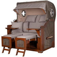 STRANDKORB Komplettset: Ammersee Grande XL Mahagoni Bullauge - PE grau - Modell 501 - Braun/Grau, Holz/Kunststoff (142/165/95cm) - bene living