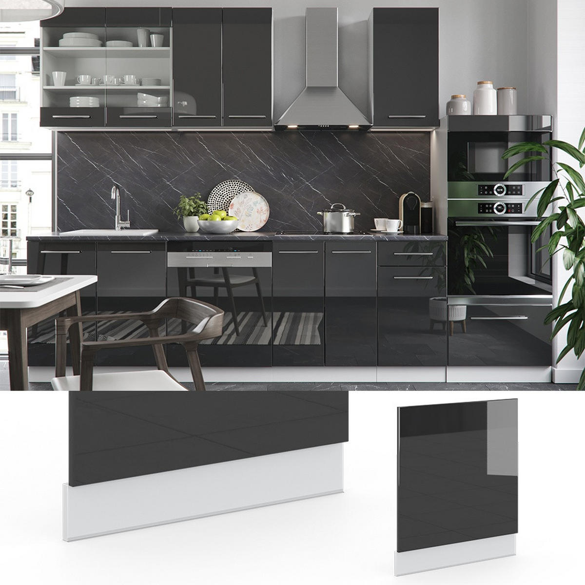 SPREDNJA PLOŠČA Fame-Line Antracit z visokim sijajem 60 cm brez delovne plošče - črna/bela, leseni material (60/67.4/1.6cm) - Vicco