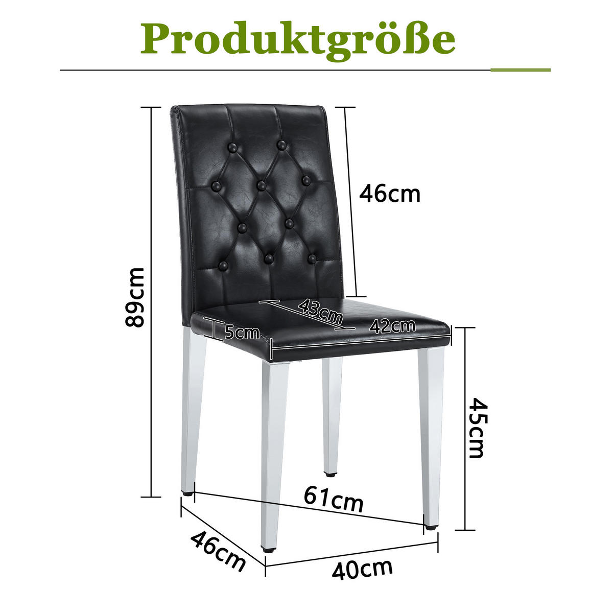 STUHL-SET DE-36653 4 Stück mit PU-Bezug und Metallbeinen Silber - Silberfarben, Metall (46/89/42cm) - ComfortXL