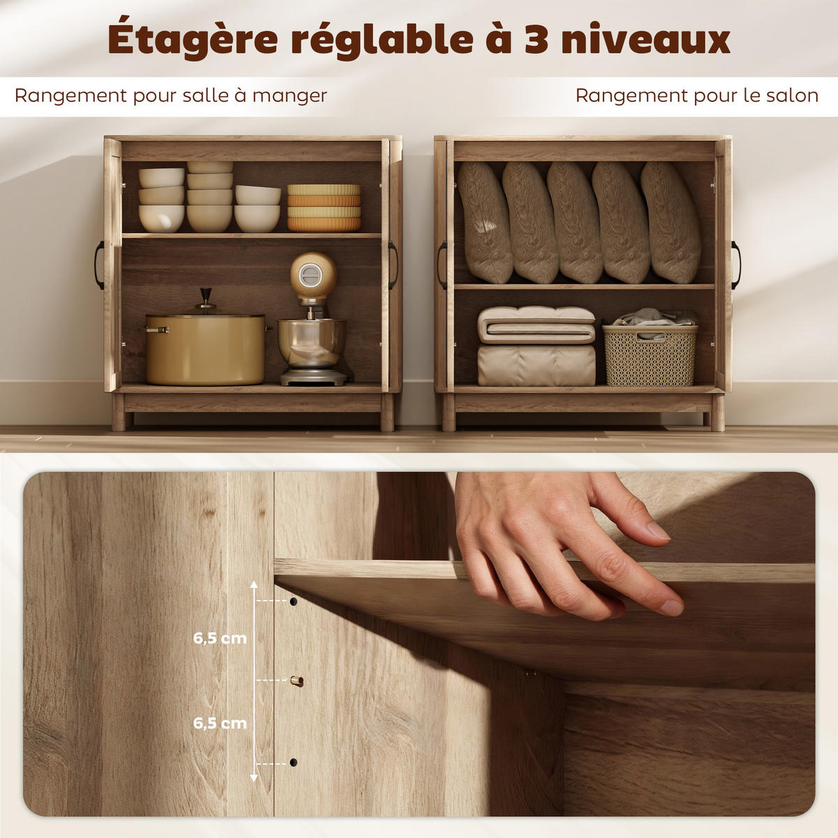 SIDEBOARD Eiche-Nachbildung, 2 Türen, 76/35/75,5 cm - Eichefarben, Holz (76/75.5/35cm) - PANGIVO