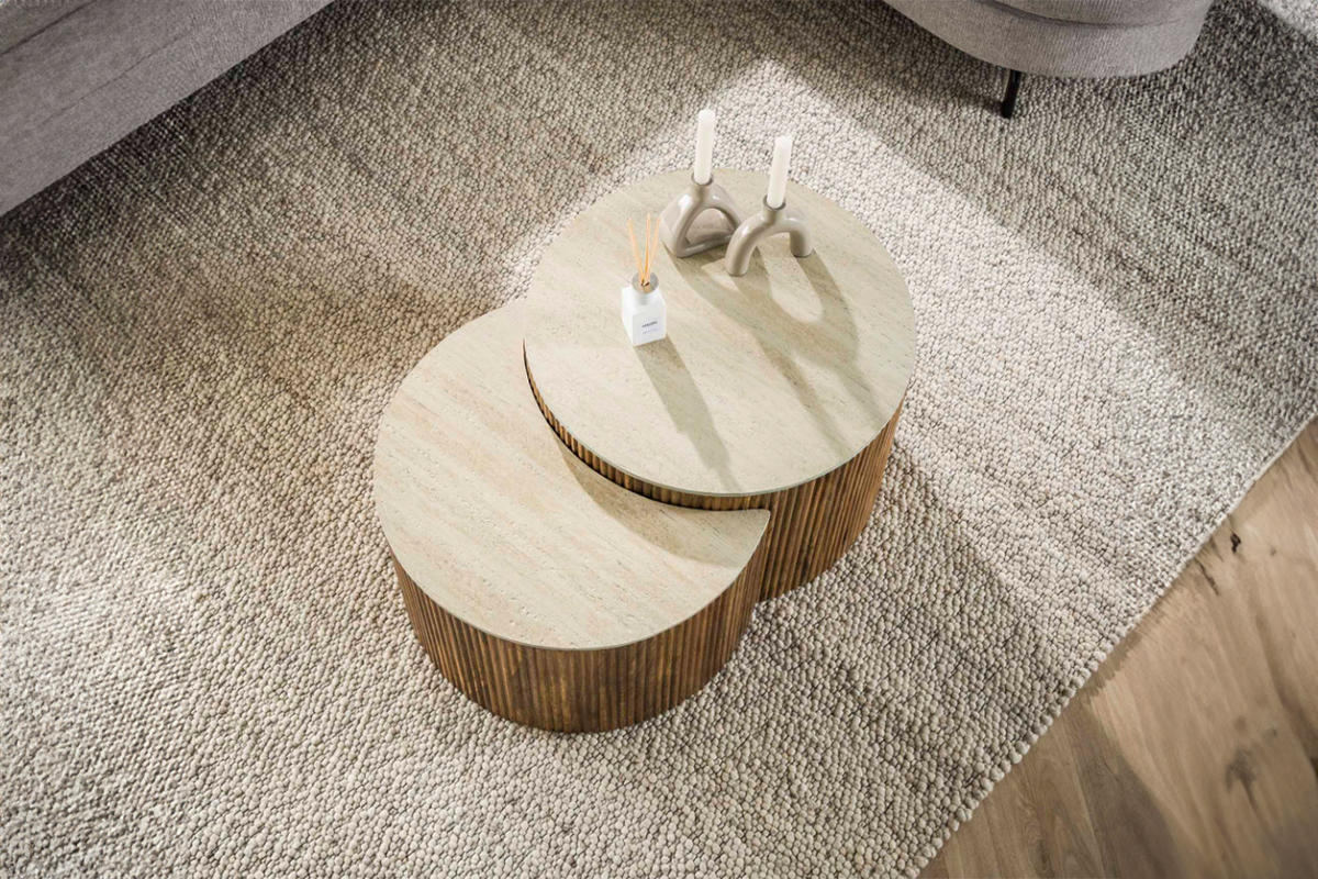 COUCHTISCH-SET DESEADO Weiß Keramik - Braun/Weiß, Mangoholz/Keramik (60/60/40cm) - KAWOLA