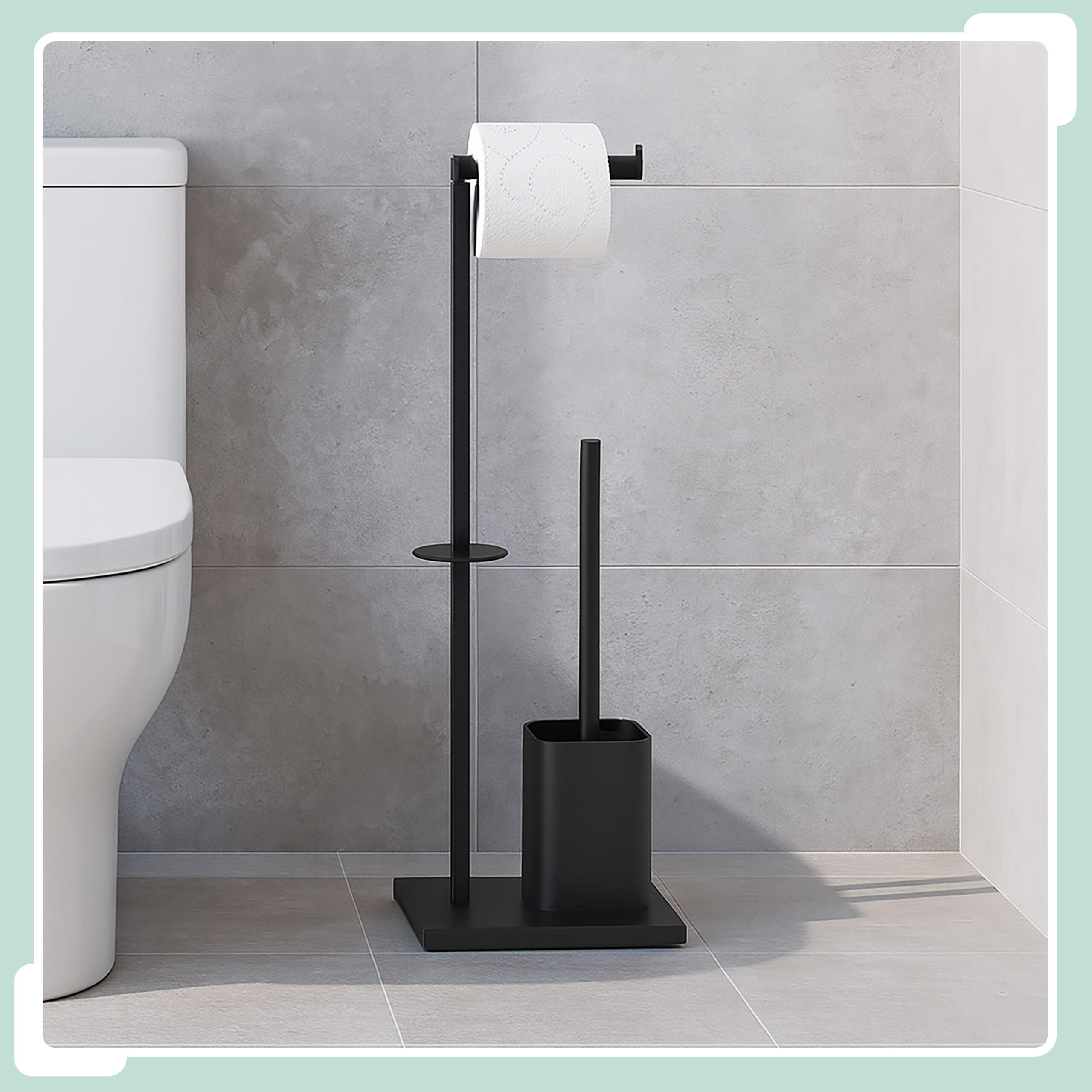 WC-GARNITUR - Schwarz, Kunststoff/Metall (20/67.5/15.5cm) - Relaxdays