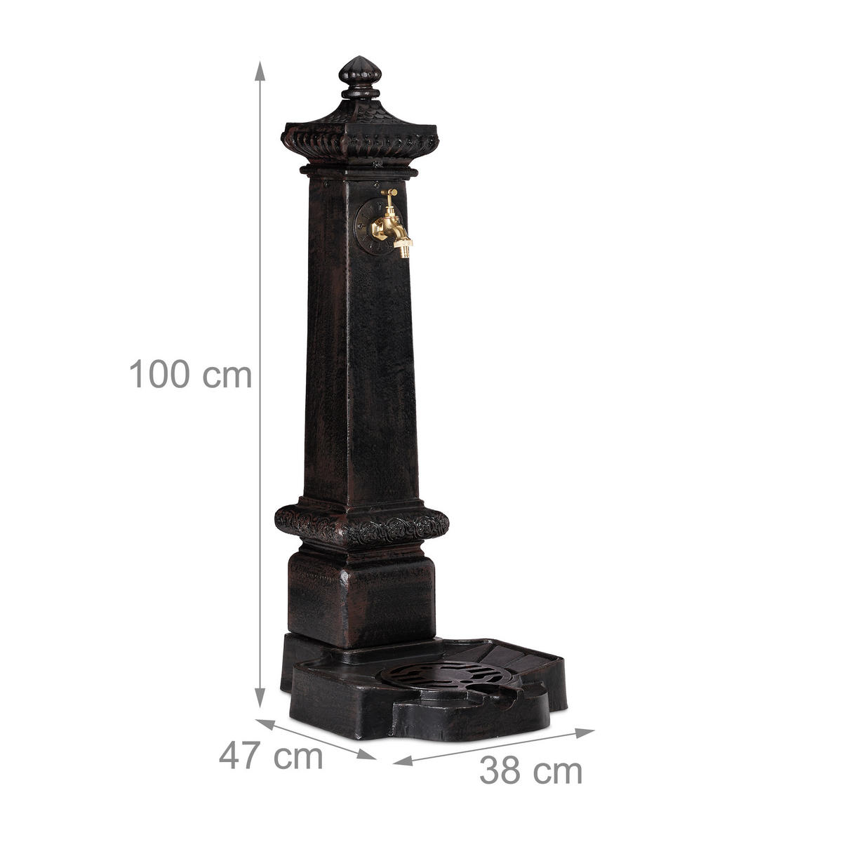 STANDBRUNNEN - Dunkelbraun, Metall (47/38/100cm) - Relaxdays