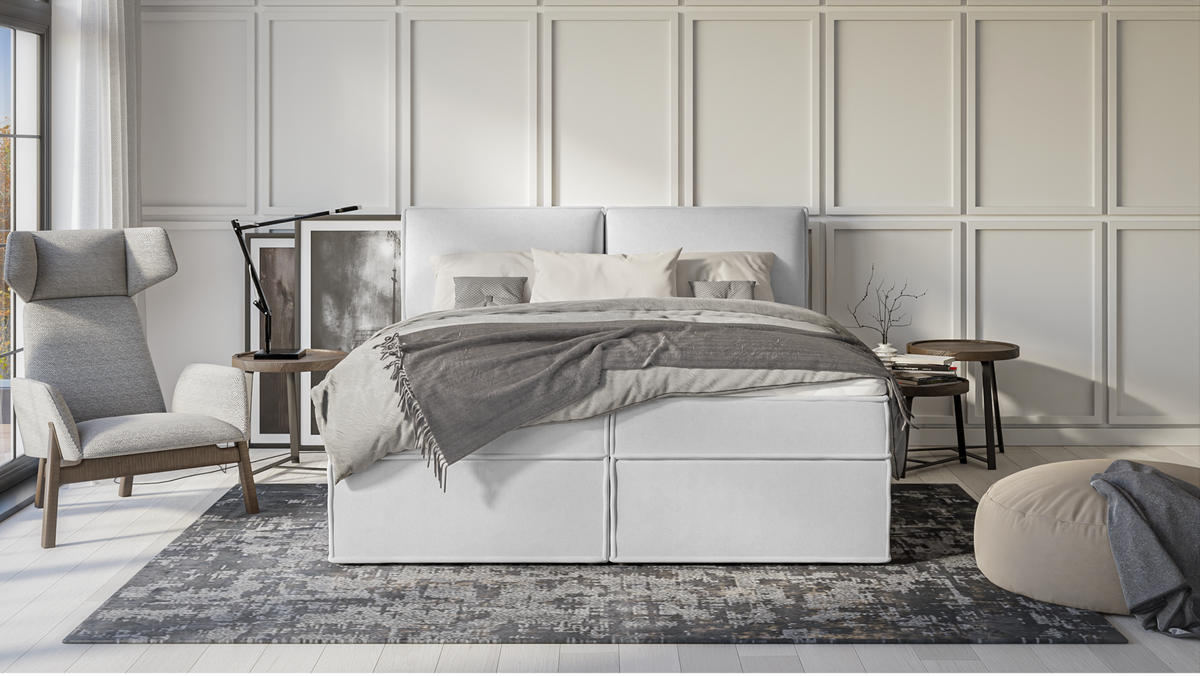 BOXBETT Eclipse 180/200 cm Silber Luxusmicrofaser - Silberfarben/Schwarz, Holz/Kunststoff (180/200cm) - S-Style Möbel
