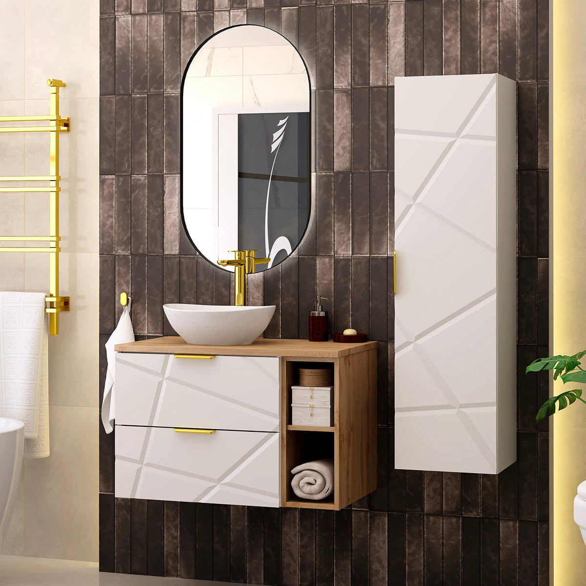 BADMÖBEL 80.6cm Aurora 2er-Set Weiß - Weiß, Holzwerkstoff (80.6/52.2/46.5cm) - Petits-meubles