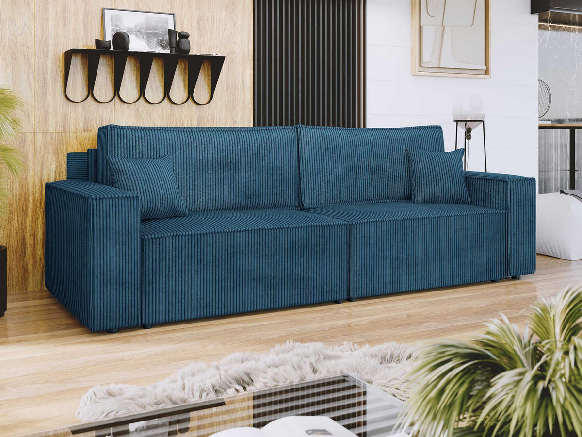 SCHLAFSOFA Karl Cord mit L-Funktion - Blau/Schwarz, Holz/Kunststoff (245/82/139cm) - MIRJAN24
