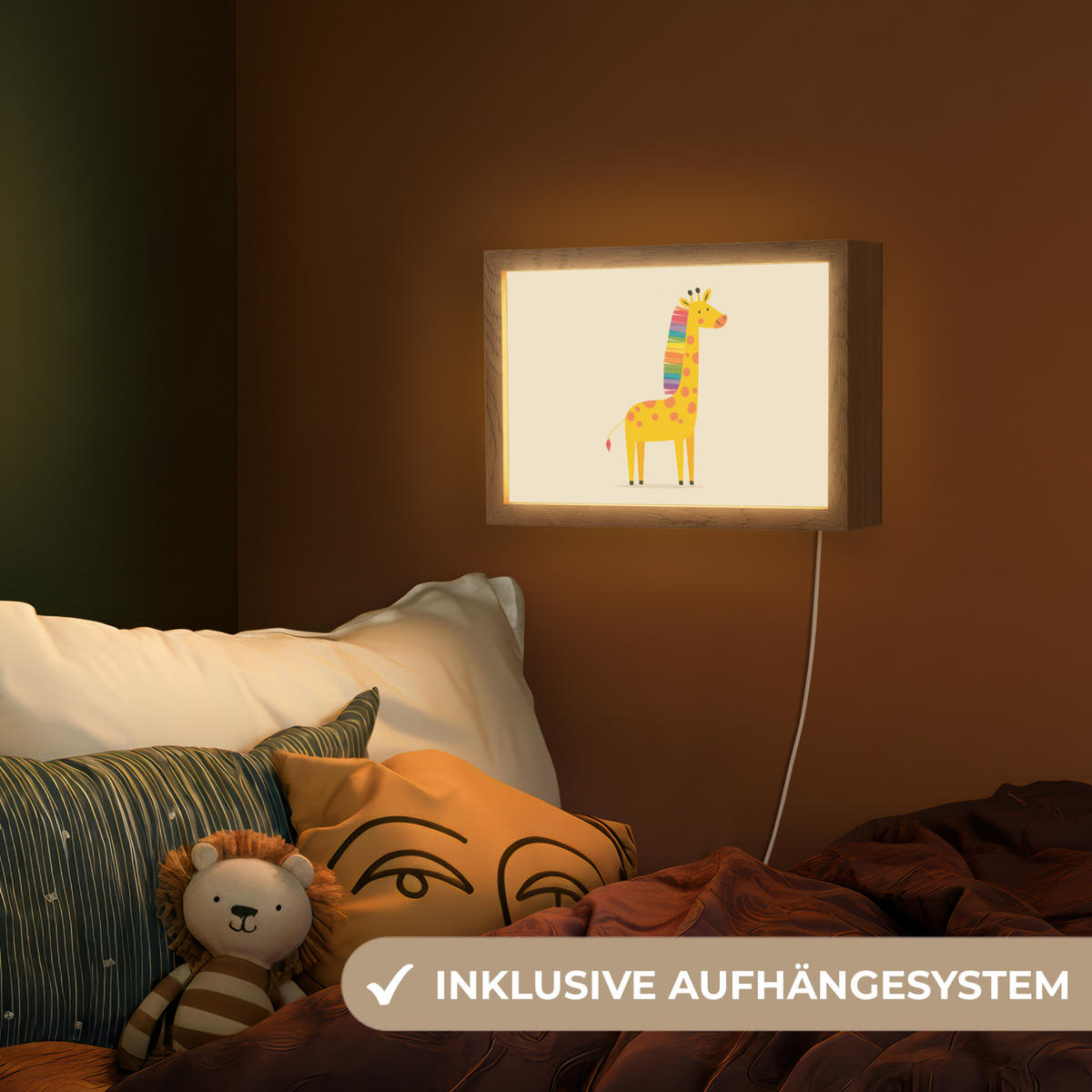 NACHTTISCHLAMPE Giraffe - Regenbogenmähne - Beige 30x20 cm - Beige, Holzwerkstoff (8/30/20cm)