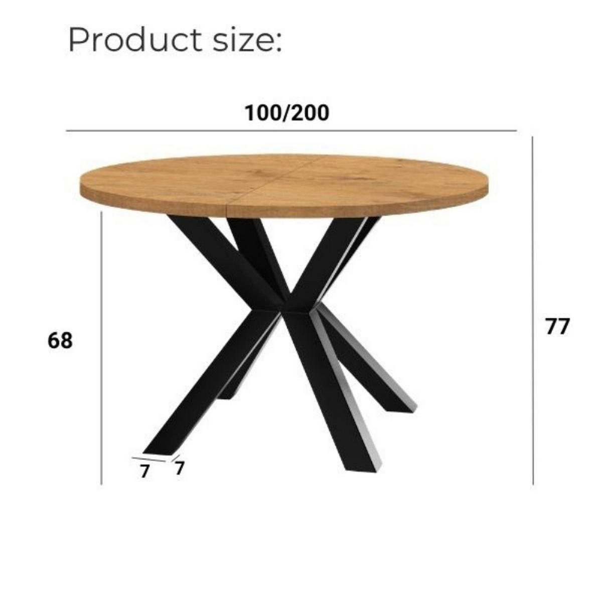 ESSTISCH RAL mit Holzbeinen, Durchmesser: 100 / 200 cm Eiche Craft Golden / Schwarz - Eichefarben/Schwarz, Holz (100/200/77cm) - Dekori_Interiors