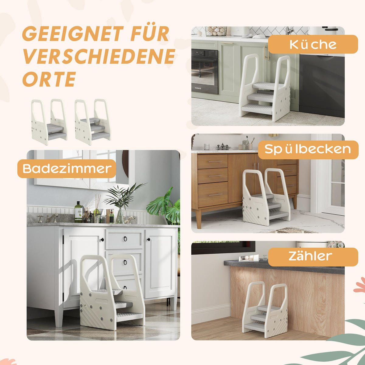KINDER Tritthocker - Grau, Kunststoff (42/65.5/43cm) - AIYAPLAY