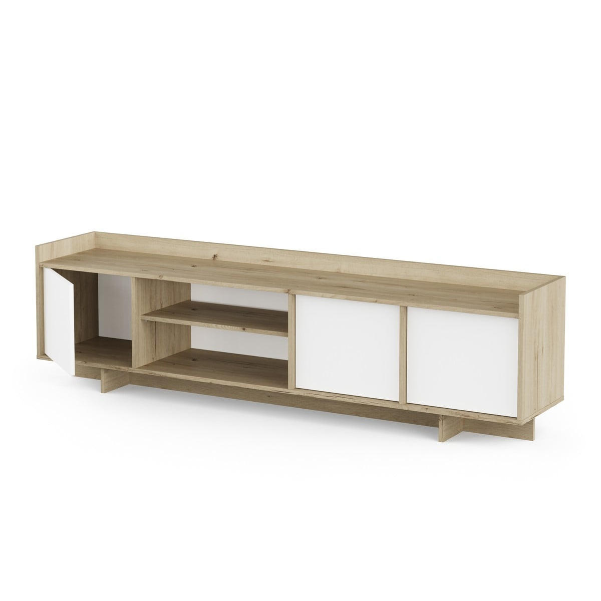 TV-MÖBEL mit 3 Türen und 1 Nische, Dekor in königlicher Eiche und Weiß 183/36,2/49,6 cm - Eschefarben, Holzwerkstoff (36.2/49.6/37.7cm) - Calicosy