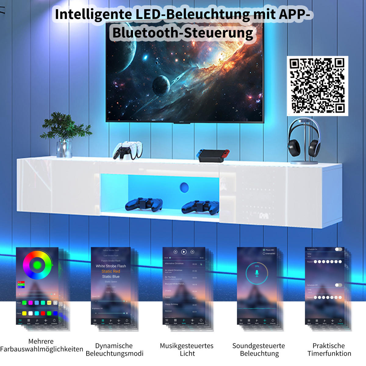 LOWBOARD 160/31/22 cm in Weiß aus Spanplatte mit LED-Beleuchtung - Weiß, Holzwerkstoff (31/22/160cm) - OKMYHOME