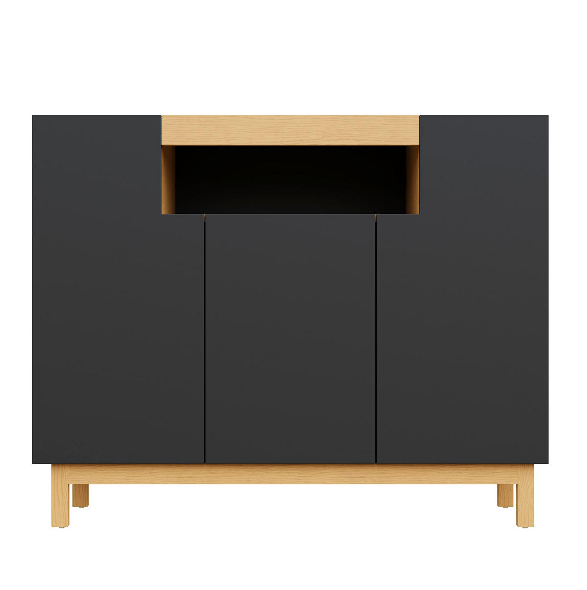 SIDEBOARD 120,5/42/96 cm mit 3 Türen & offenem Fach in Schwarz-Holzoptik - Schwarz, Holzwerkstoff (120.5/96/42cm) - BEAOK