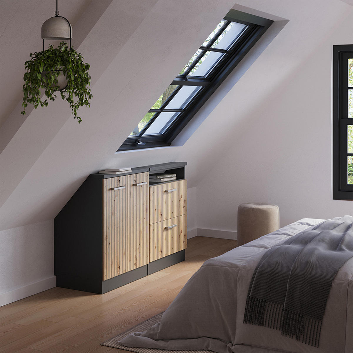 KUCHYŇSKÁ SKŘÍŇKA POD ŠIKMOU STŘECHU R-Line Dub Artisan/antracit - antracitová/dub artisan, kompozitní dřevo (120/81.6/46cm) - Vicco