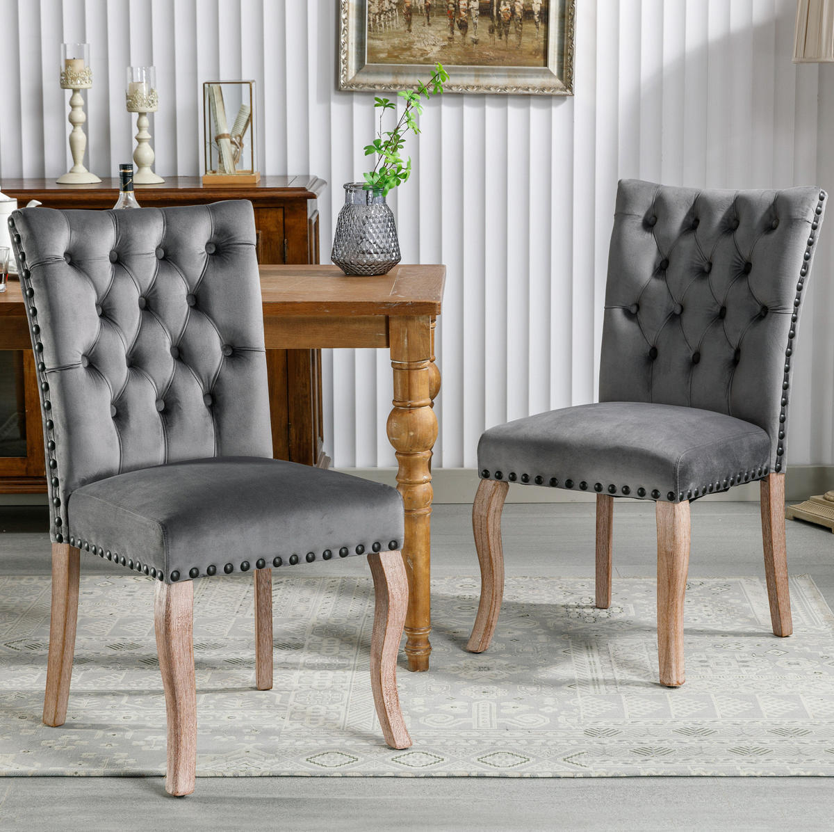 ESSZIMMERSTUHL modern Samt Grau mit Massivholzbeinen und Ziernägeln - Grau, Metall (63/95/49cm) - Meubliv