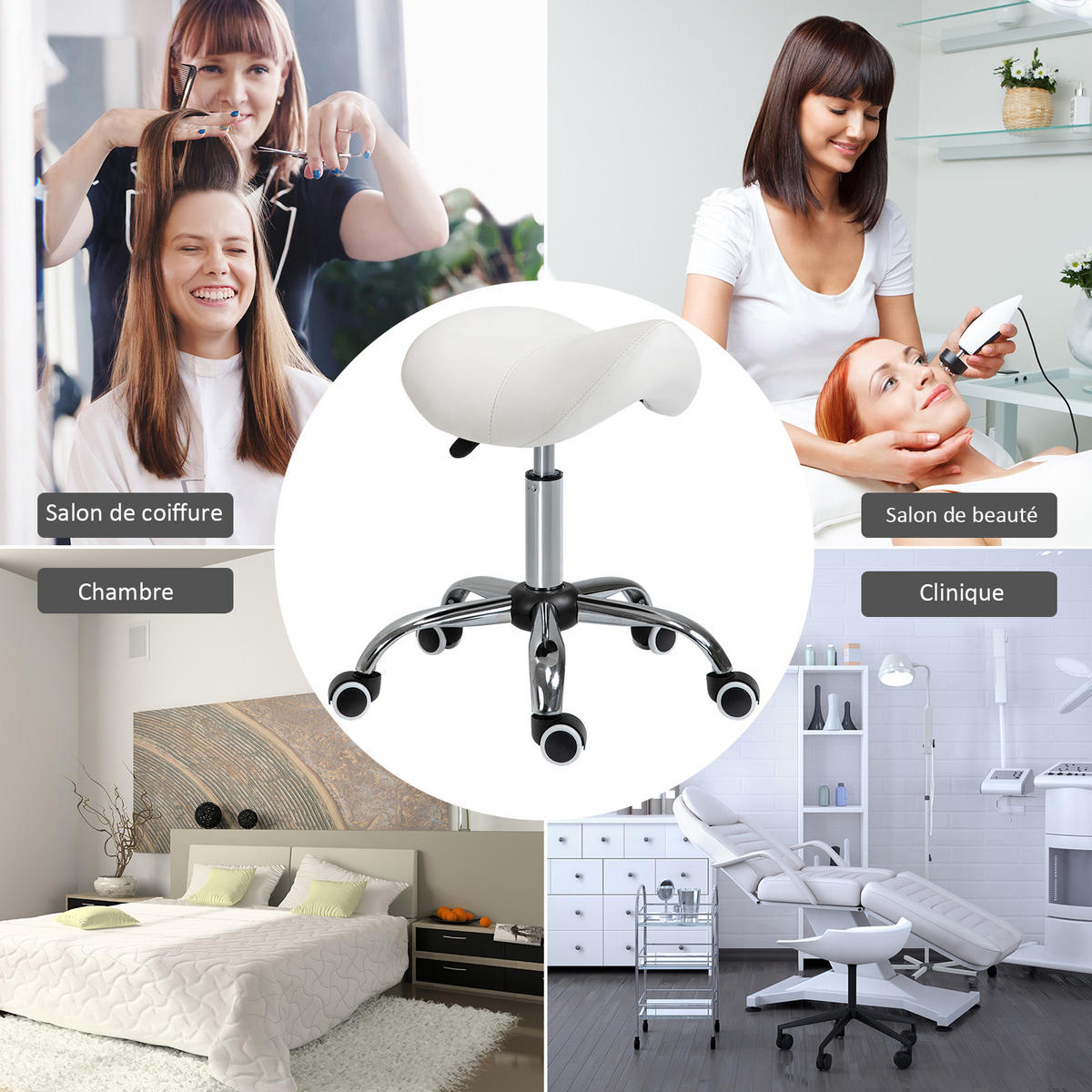 BÜROHOCKER DE-18002 höhenverstellbar 49-61 cm, gepolstert Weiß - Weiß, Metall (53/61/52cm) - ComfortXL