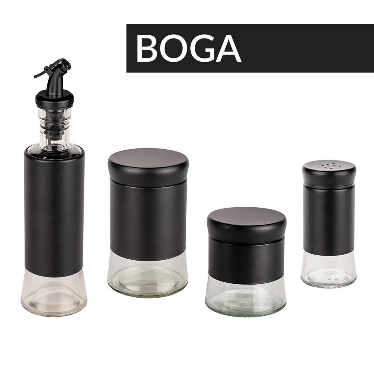 GEWÜRZGLAS Boga 600 ml - Schwarz, Glas (9.5/15/9.5cm)