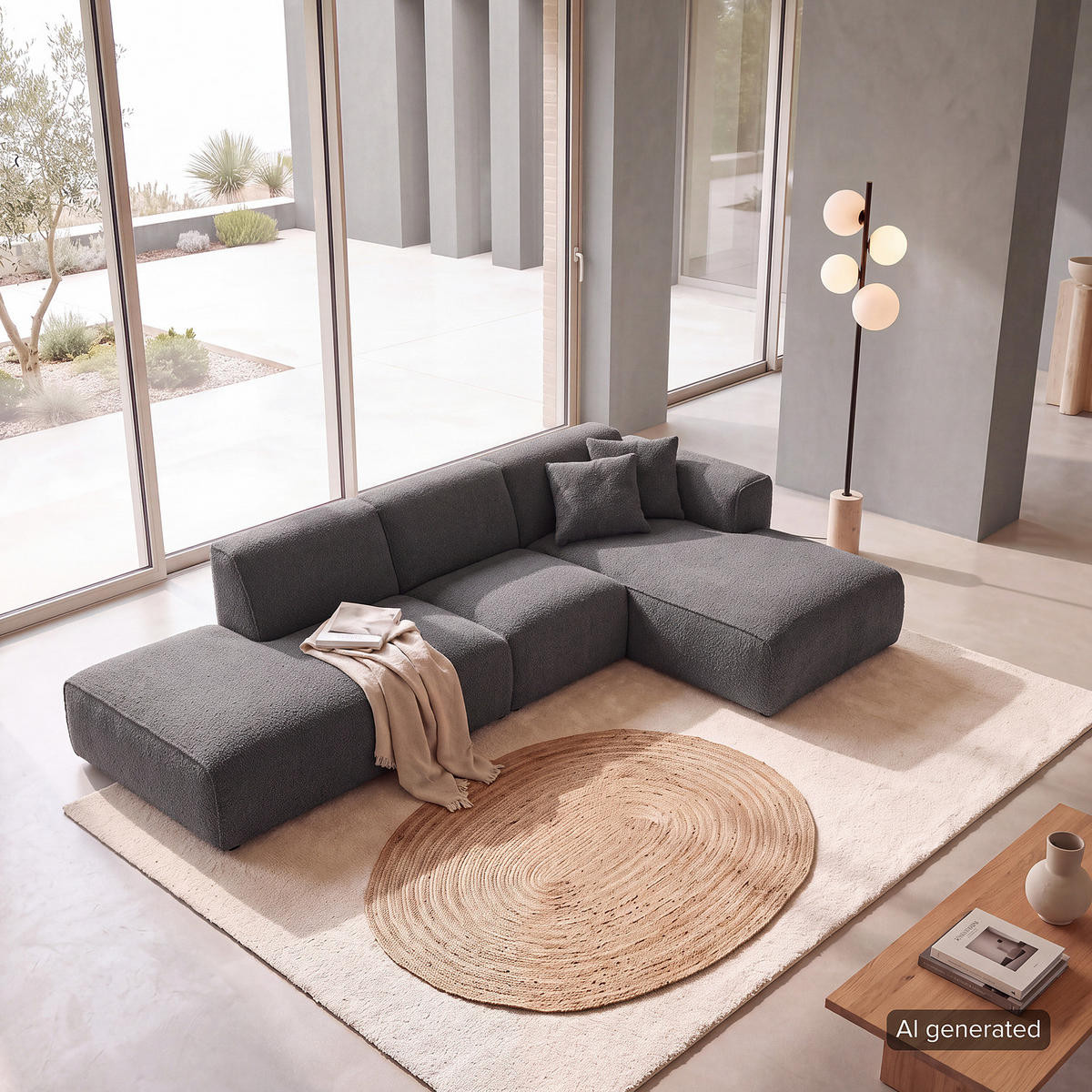 ECKSOFA mit Chaiselongue - Anthrazit/Schwarz, Kunststoff/Textil (290/173cm) - home24