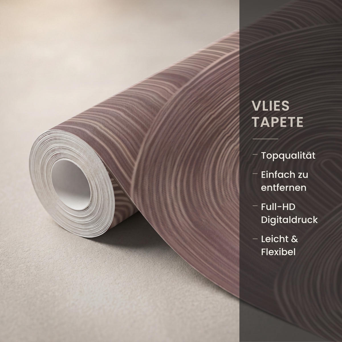 TAPETE - Rhythmic - Aufschlag - Braun - 280x200 cm - Dunkelbraun, Papier (280/200cm) - OnlyWow