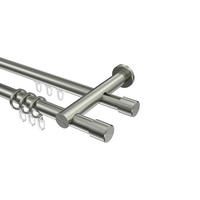 RUNDROHR-INNENLAUF-GARDINENSTANGEN-SET Platon Santo 140 cm, 2-läufig, 20 mm Ø Edelstahl-Optik - Edelstahlfarben, Metall (140cm) - INTERDECO