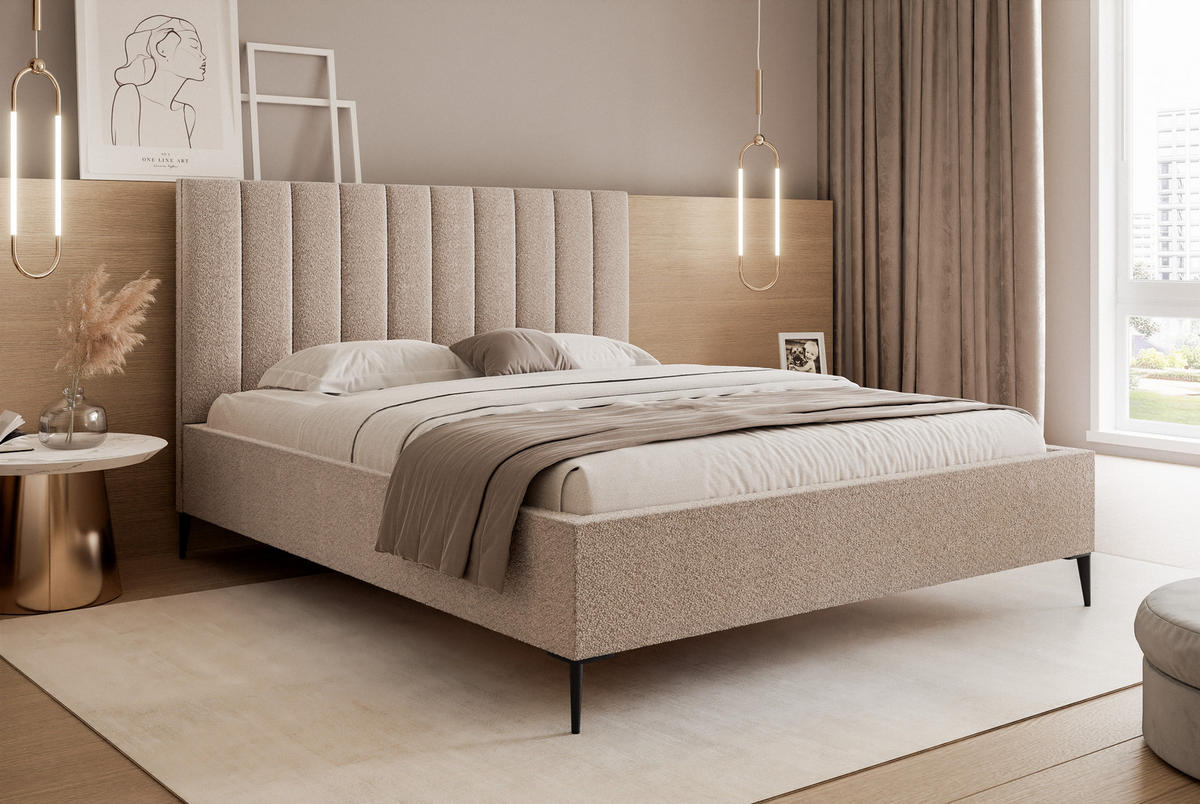 POLSTERBETT Mona SLIM III Polsterbett für Ihr Schlafzimmer aus VELUTTO-Stoff, 200x200 cm Beige - Beige/Schwarz, Holzwerkstoff/Kunststoff (200/200cm) - DomoHome