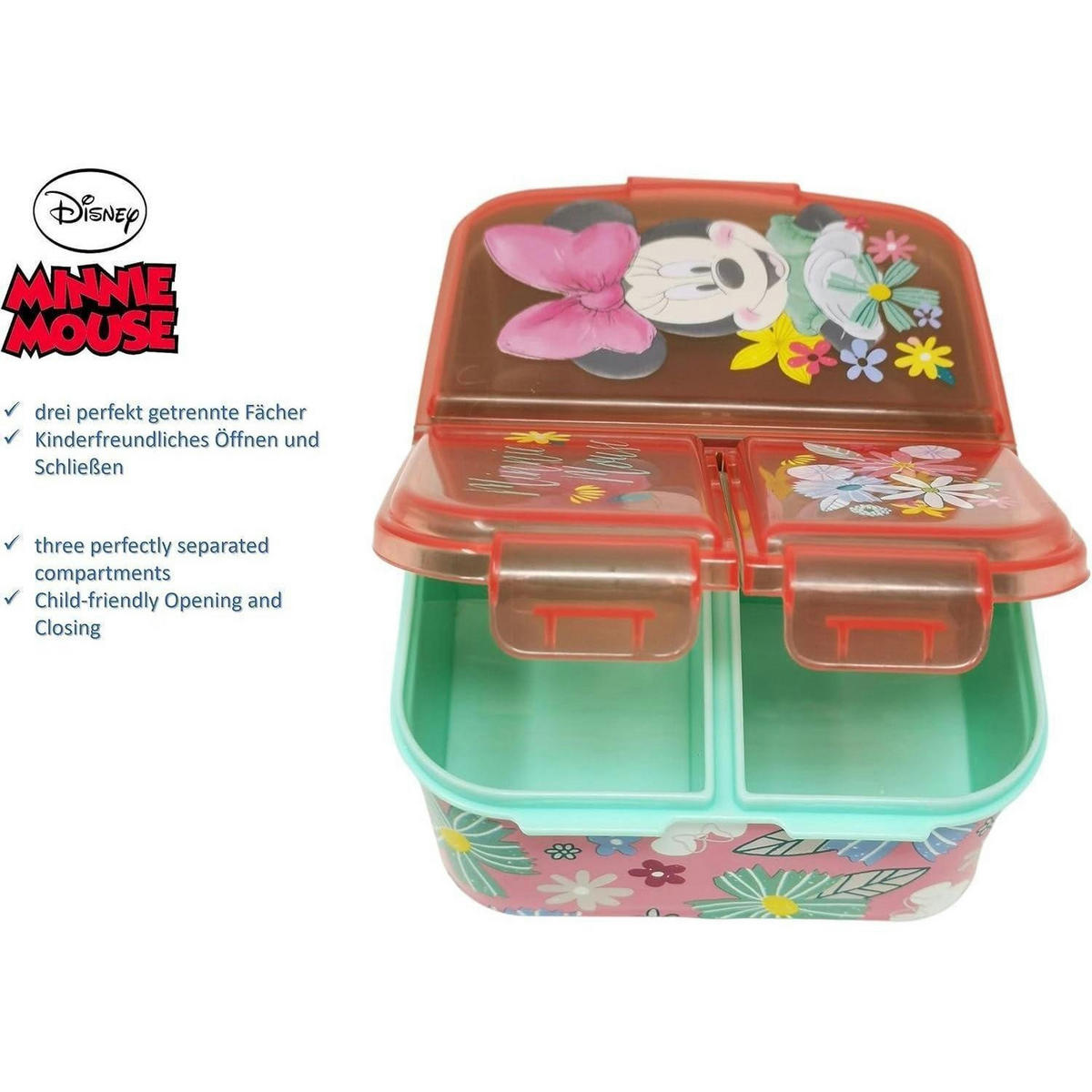 BROTDOSE Kinder mit Fächern Minnie Mouse 18 cm - Multicolor, Kunststoff (12/17/5cm)