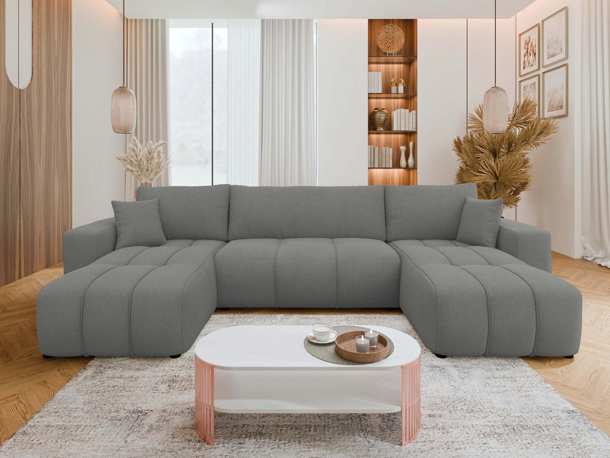 WOHNLANDSCHAFT Furyn U - Dunkelgrau/Schwarz, Holz/Kunststoff (312/82/145cm) - MIRJAN24