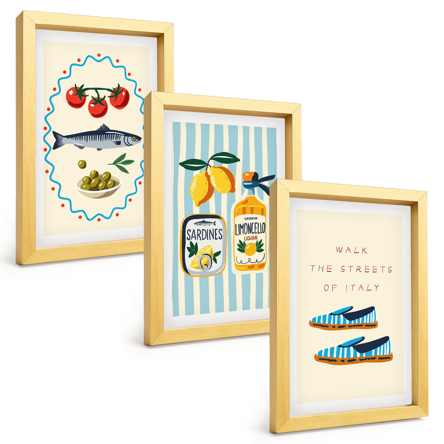 BILDER SET 3er Set - 20x30 cm Goldrahmen - Italienische Aromen und Lifestyle-Bilder - Goldfarben, Kunststoff (20/30cm) - TULUP
