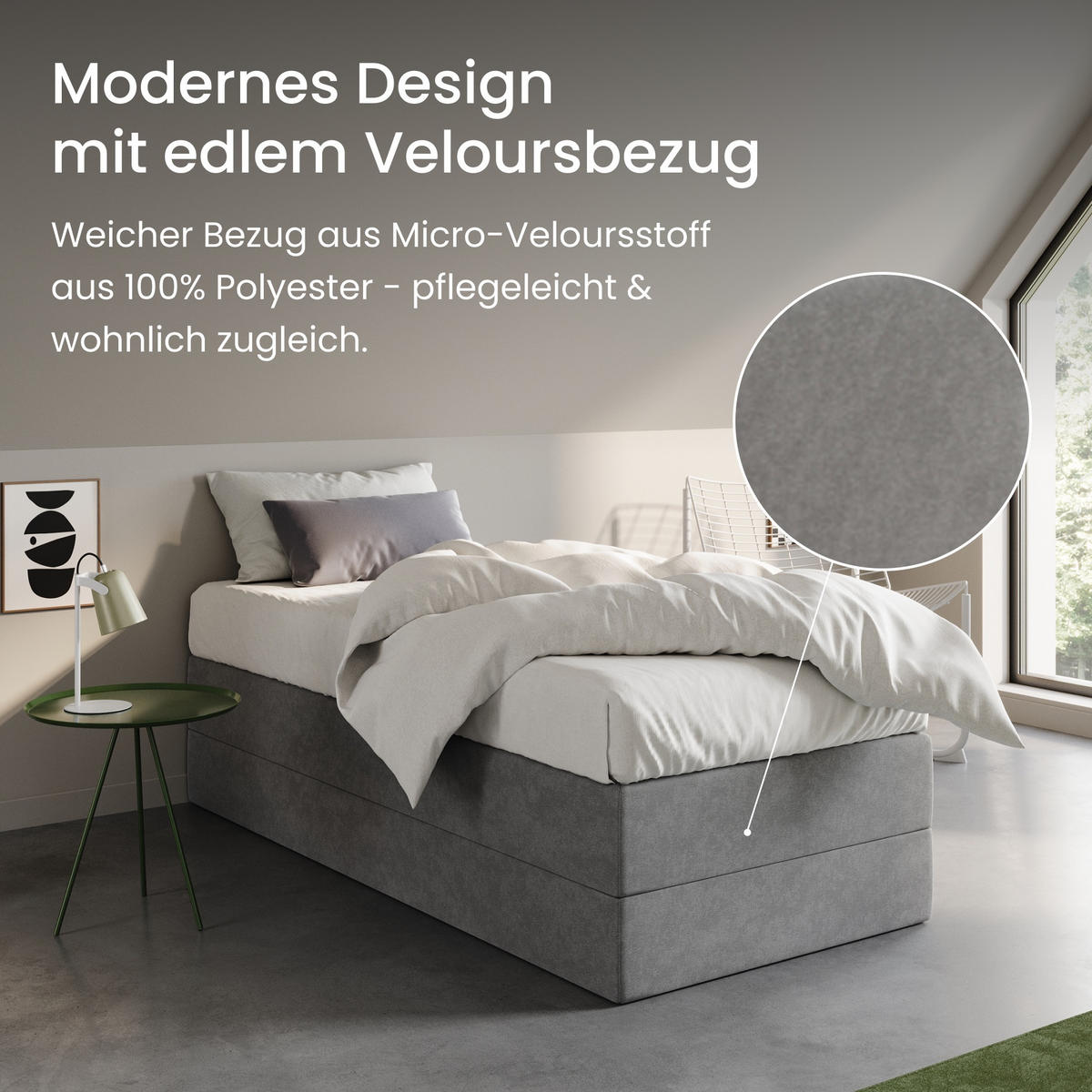 BOXSPRINGBETT mit Kaltschaummatratze, 90 x 200 cm, in Grau - Grau, Holzwerkstoff (90/200cm) - Home Collective