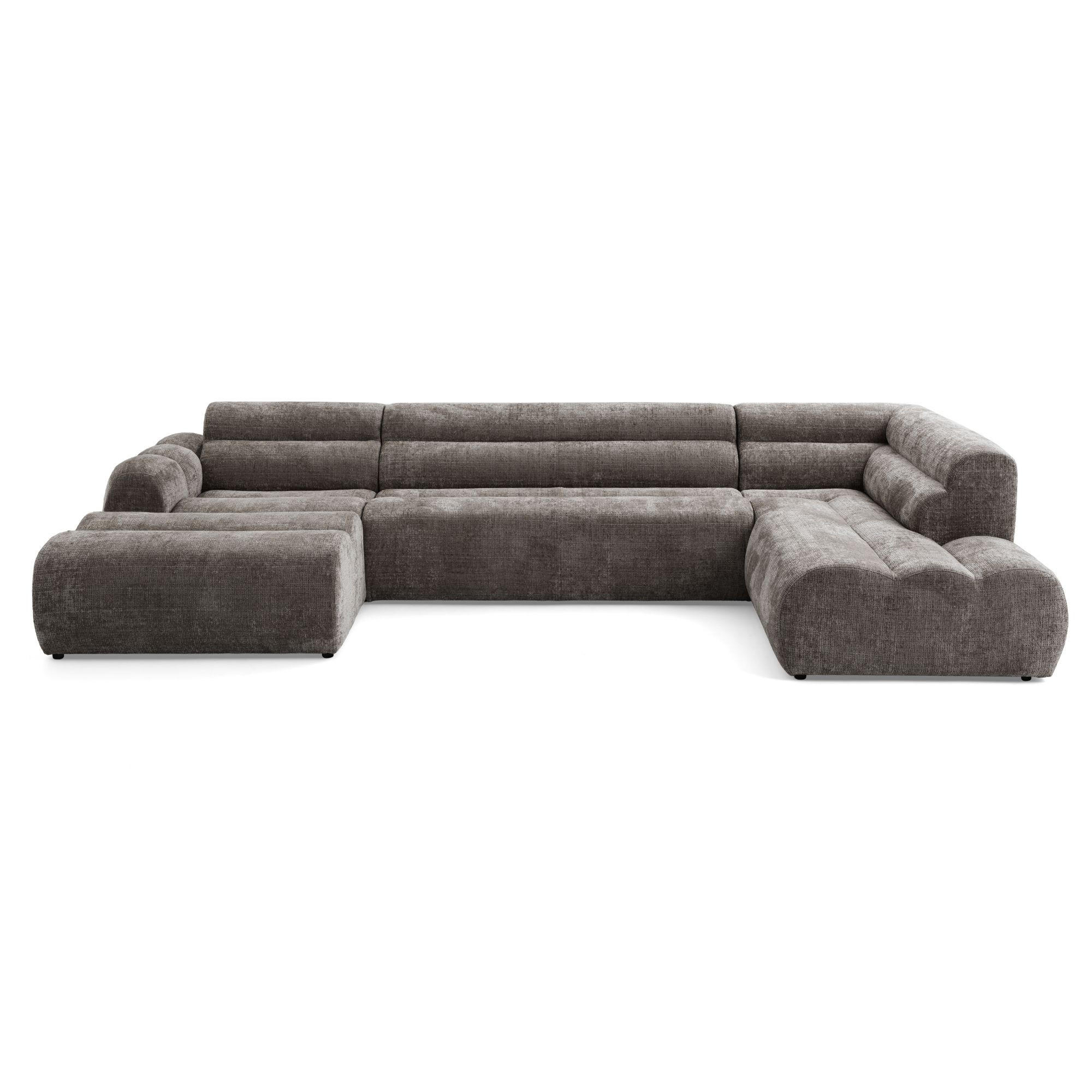 6-SITZER modulares Wohnlandschaft U XXL VEER SET 4 Rechts, 368 x 190 cm, Chenille Webstoff Braun - Schwarz/Braun, Holz/Kunststoff (190/75/368cm) - Muffo