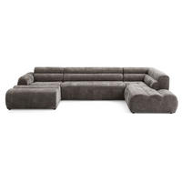 6-SITZER modulares Wohnlandschaft U XXL VEER SET 4 Rechts, 368 x 190 cm, Chenille Webstoff Braun - Schwarz/Braun, Holz/Kunststoff (190/75/368cm) - Muffo