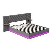 POLSTERBETT 140x200cm mit USB- & Type-C Ladeanschluss -Hydraulik-Stauraum und LED-Beleuchtung - Grau - Grau, Textil (140/200cm) - DELFA