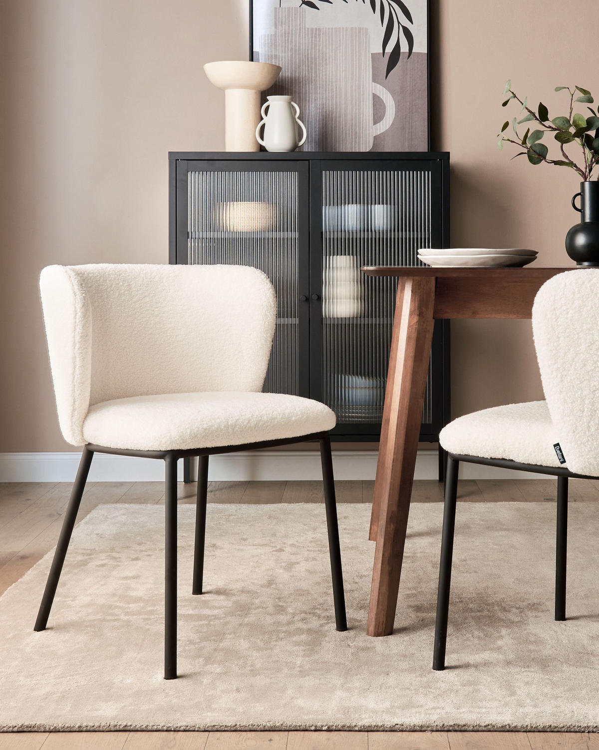 ÉTKEZŐSZÉK 2 darabos Szett Buklé törtfehér Mina - fekete/krém, textil (48/75/52cm) - Beliani