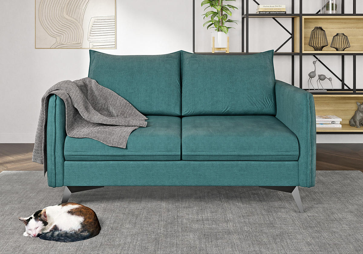 2-SITZER-SOFA Pulse Türkis Luxusmicrofaser - Türkis/Schwarz, Holz/Textil (138/86/91cm) - S-Style Möbel