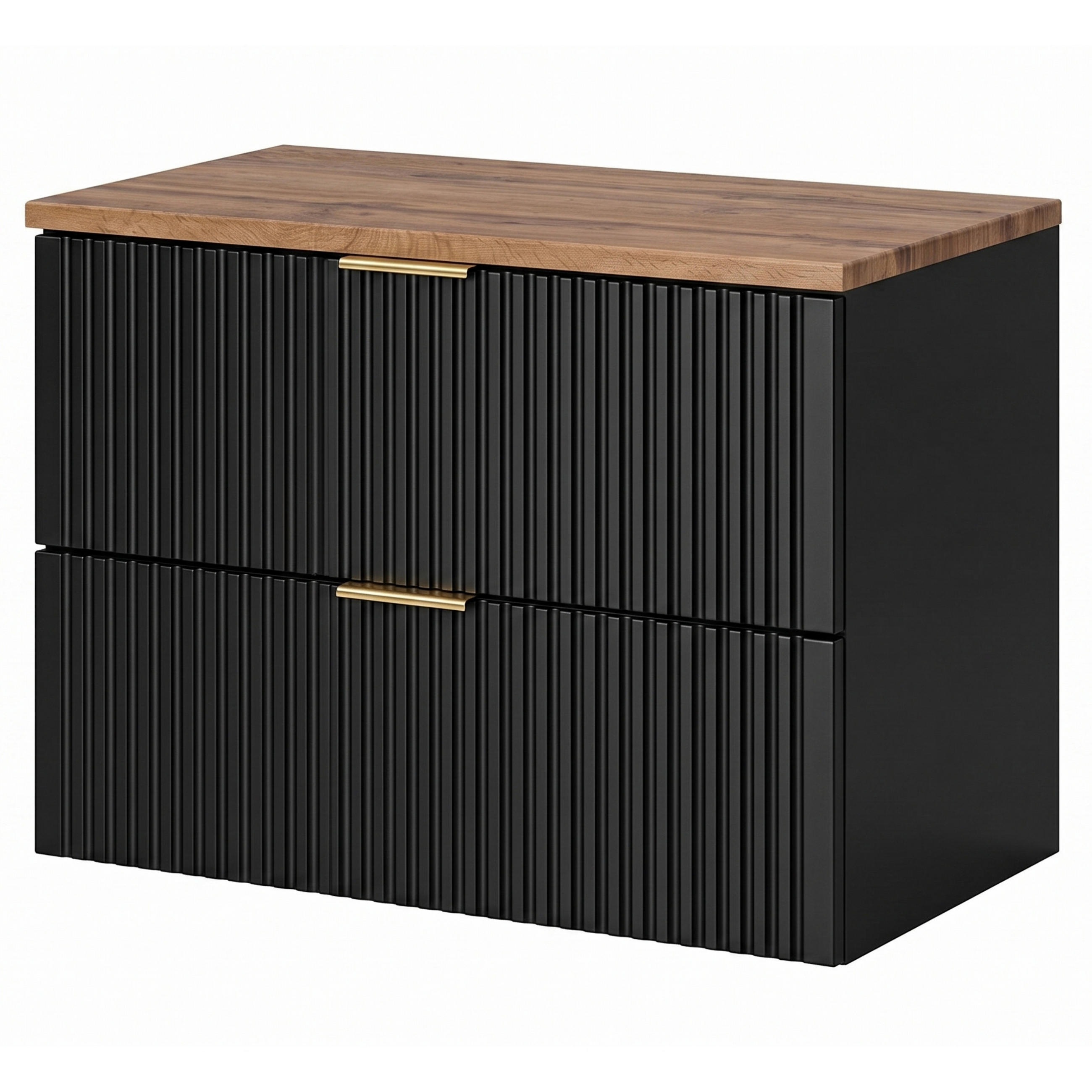 WASCHBECKENUNTERSCHRANK ADEN SET2 Profilierte Fronten Schwarz - Goldfarben/Schwarz, Glas/Holzwerkstoff (80/60/46cm) - Komodee