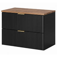WASCHBECKENUNTERSCHRANK ADEN SET2 Profilierte Fronten Schwarz - Goldfarben/Schwarz, Glas/Holzwerkstoff (80/60/46cm) - Komodee