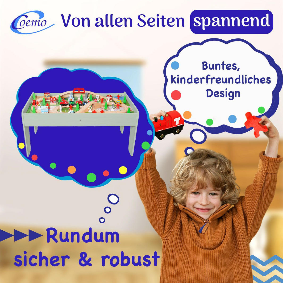 SPIELTISCH MIT HOLZEISENBAHN 90-tlg. Set Tisch Farbe Grün - Grün, Holzwerkstoff (57/98cm) - Coemo