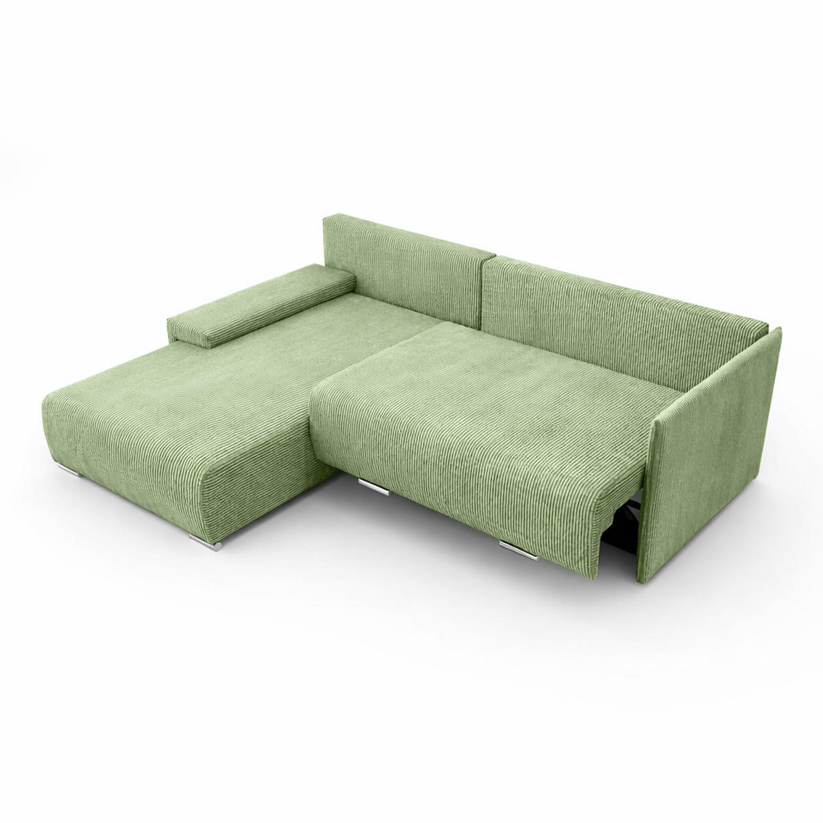 ECKSOFA L-Form Schlaffunktion Livorno Cord-Stoff Hellgrün Links - Chromfarben/Schwarz, Holz/Kunststoff (246/188cm) - Kaiser Möbel