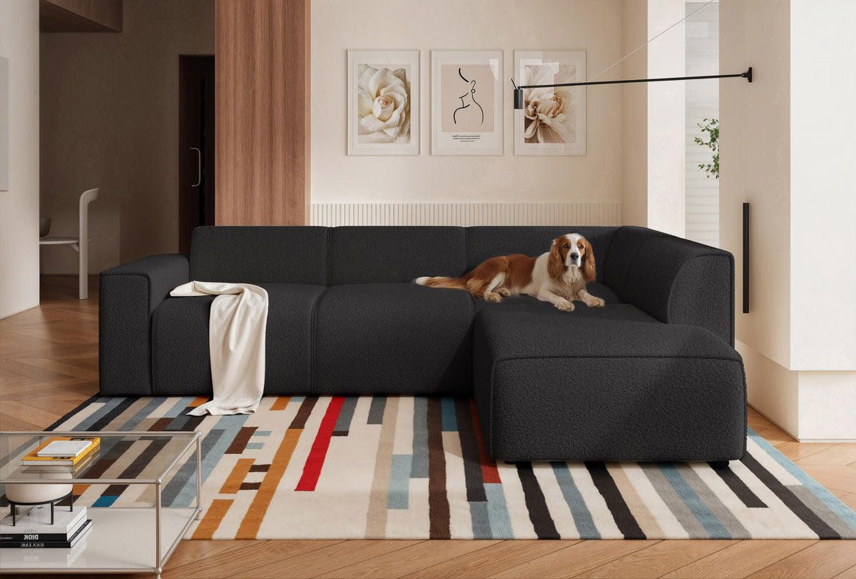 ECKSOFA ZAVO Feiner Mischstoff in Anthrazit - Anthrazit, Holzwerkstoff/Kunststoff (310/218cm) - Idohome