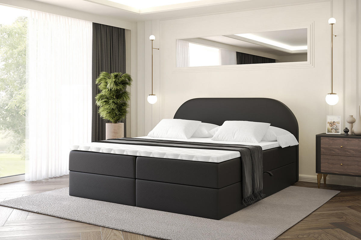 BOXBETT mit Matratze H3 und Lattenrost - NOX - 160x200 - Schwarz Kunstleder - Schwarz, Holzwerkstoff/Kunststoff (160/200cm) - ALTDECOR
