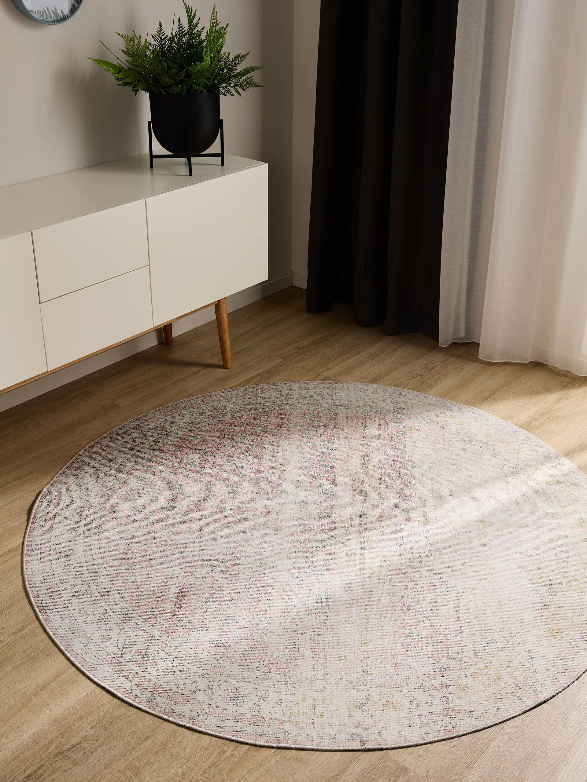 VINTAGE-TEPPICH George waschbar ø 120 cm rund - Beige/Rosa, Kunststoff (120/120cm) - benuta