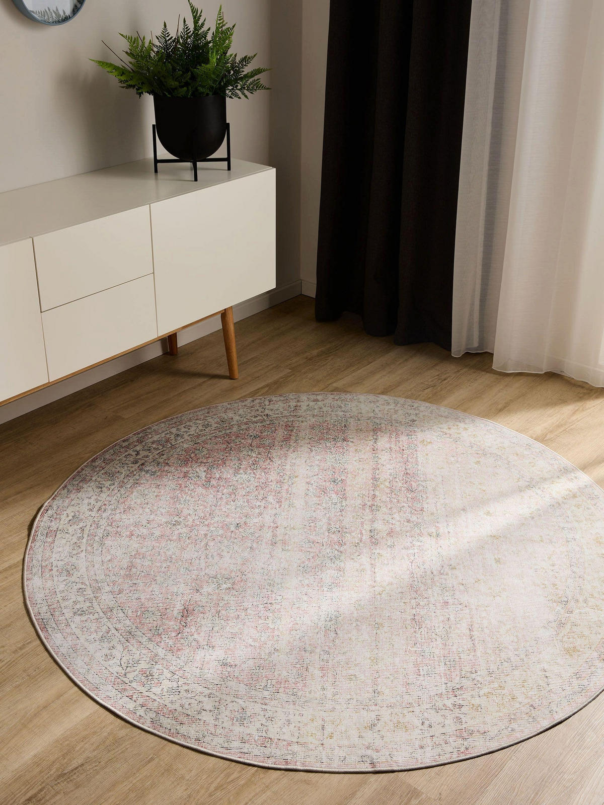 VINTAGE-TEPPICH George waschbar ø 120 cm rund - Beige/Rosa, Kunststoff (120/120cm) - benuta
